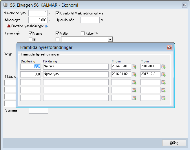 Nyhetsbrev - Vitec Capifast CRM 6.8 Version FRAMTIDA HYRESHÖJNINGAR För att ni ska kunna hålla kontroll på framtida hyreshöjningar har vi lagt till en funktion för detta för lägenheter och bilplatser.