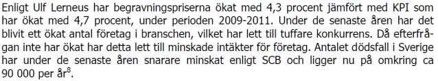 Begravningsbranschen (SNI 96030) Information vår passion Antal avlidna 2013 90 402 st Antal avlidna 2012 91 938 st Antalet avlidna har sjunkit med: -1,7% (2013 vs 2012) Begravningsbranschens