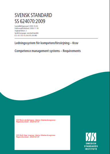 Systematiskt arbete med kompetensförsörjning i VGR sedan 2009 Utgår från Ledningssystem för kompetensförsörjning (SS 624070) Gemensamma begrepp, struktur och arbetssätt IT-stöd i arbetet, Cognos