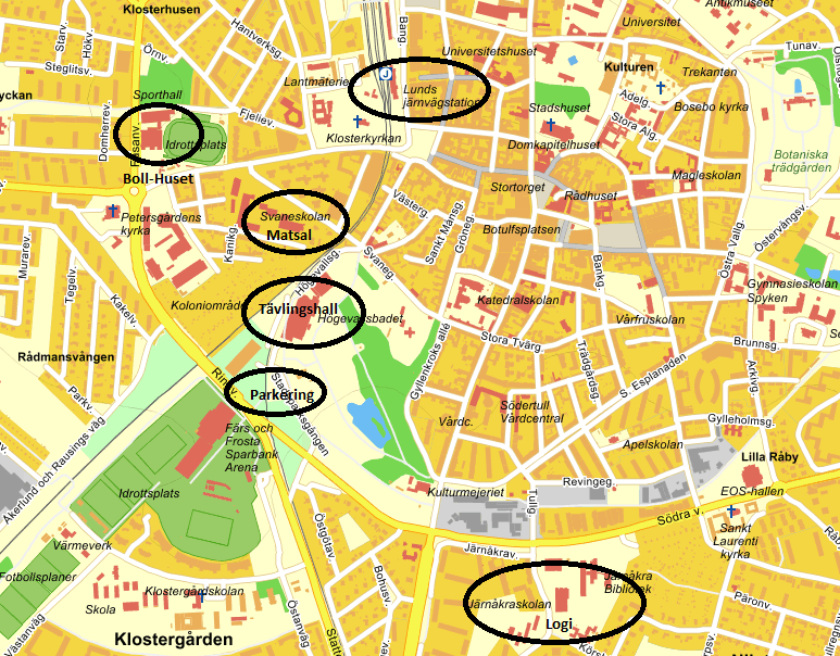 Bilaga 1 Vägbeskrivning Gång mellan Logi/Tävlingshall Från Järnåkraskolan till tävlingshallen(idrottshallen) är det en promenad på ca 15 min (1,1 km) genom stadsparken.