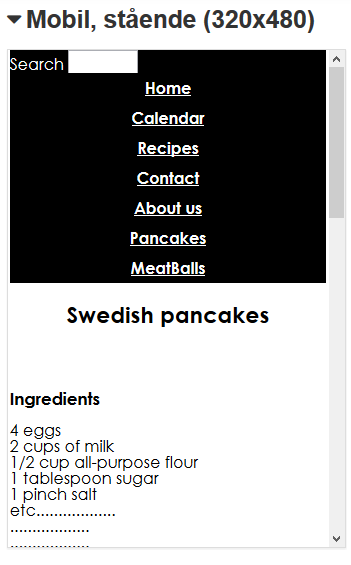 Internet Applications, ID1354 Seminar1, HTML & CSS Webbsidan har även en anpassningsbar layout som funkar på olika typer av skärmupplösningar, på väldigt små skärmar så blir headern (innehållandes