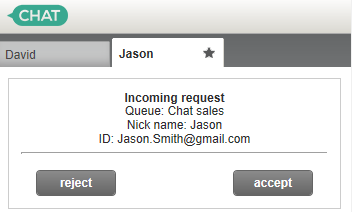 Chattförfrågan i en kö När en chattförfrågan inkommer i Connect öppnas en popup-ruta i nedre högra hörnet.