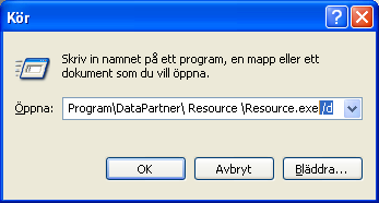 Figur: Starta med att ange databas Även administrationsprogrammet för databasen kan startas med en växel. Detta är till för att kunna köra administrationsprogrammet i batch läge.