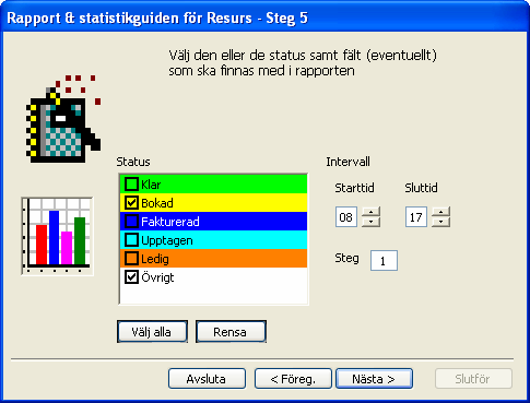 Figur: Val av status och intervall Om du väljer rapporten "Antal startande per intervall" ser du bilden ovan.