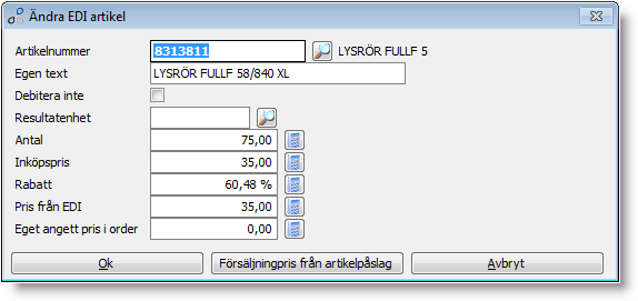 artikelregistret. Saknas artikeln eller är den satt sm Ej aktiv fastnar den i den manuella hantering en av vidaredebiteringsunderlag.