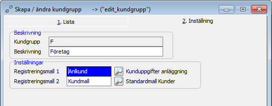 Nyheter Entre 4.8 Kunder Kundgrupper Kundgrupper. På kundgruppen kan du nu ange vilka registreringsmallar sm skall visas när du ändrar på en kund i nedan bild samt i rutinen Sök i kundregistret.