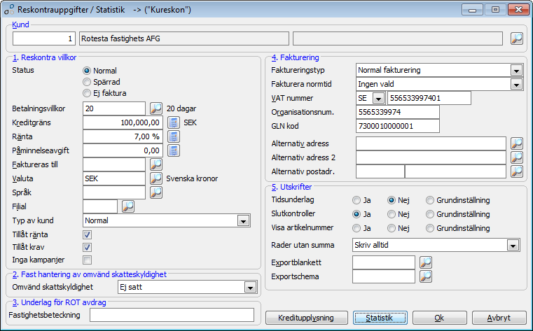 Reskntrauppgifter Reskntrauppgifter. På kunden kan flera nya fält ch funktiner användas. Nedan följer en krt beskrivning på dessa. VAT nummer. Landskden i VAT nummer hanteras nu med ett prefix.