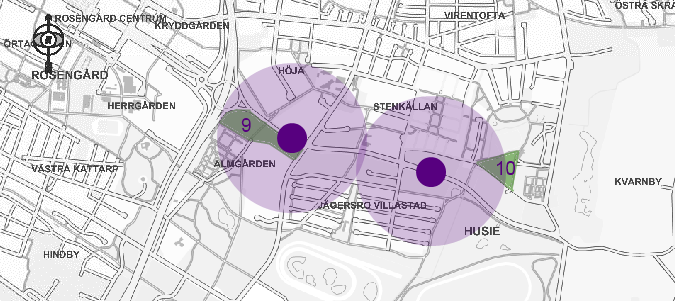 Del 7a vid stationen: Exploateringsgrad: 2,0 Areal: 9,1 ha Korrigeringsgrad: 50 % Översiktligt marknadsvärde bostad, bullerstört kr/m 2 : 1400 Fördelning kontor/bostäder: 0/100 Bedömt värde utan