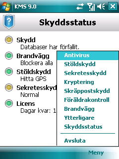 K A S P E R S K Y M O B I L E S E C U R I T Y 9. 0 F Ö R M I C R O S O F T W I N D O W S M O B I L E PROGRAMMENYN Programmets komponenter är logiskt ordnade och kan nås via programmenyn.