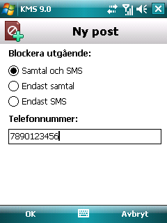 A N V Ä N D A R H A N D B O K Telefonnummer: Telefonnummer som kommer att blockeras för utgående sms och/eller samtal.