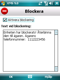 A N V Ä N D A R H A N D B O K Den här funktionen blockerar inte enheten, utan gör det helt enkelt möjligt att blockera den på distans. För att aktivera funktionen Blockera: 1. Välj Meny Stöldskydd.