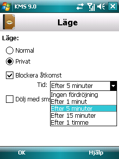 K A S P E R S K Y M O B I L E S E C U R I T Y 9. 0 F Ö R M I C R O S O F T W I N D O W S M O B I L E 3. Bekräfta ändringen av läget för Sekretesskydd. För att göra detta, klicka knappen OK.