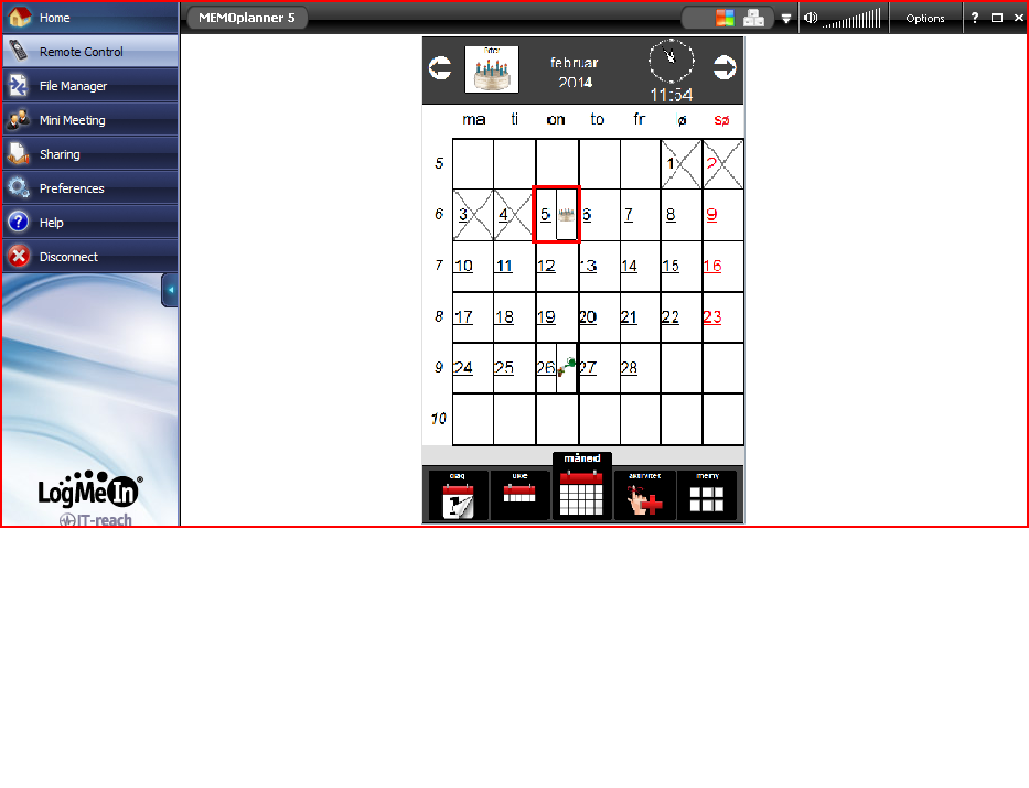 16.2 Remote Control Med alternativet Remote Control får du fullständig kontroll över Memoplanner, precis som om du befann dig framför användarens skärm med mus och tangentbord.