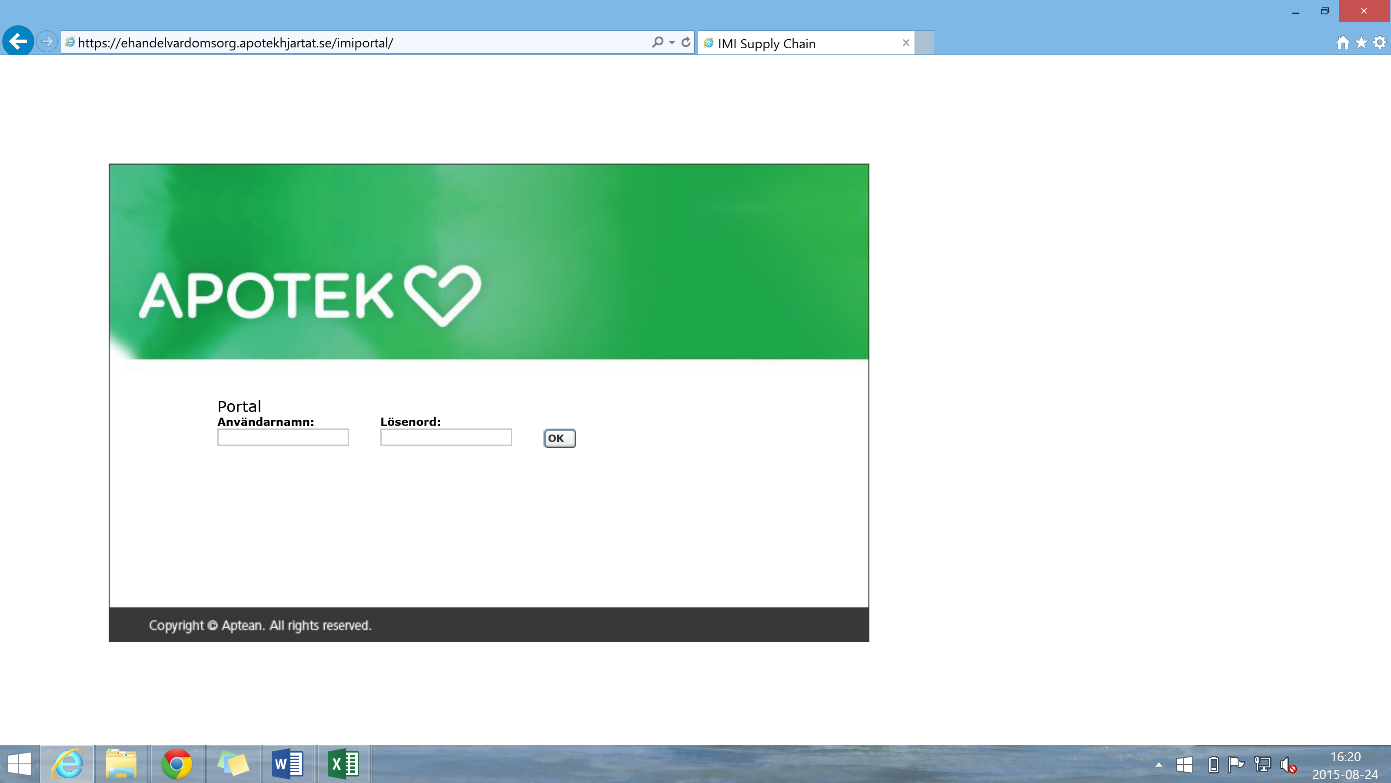 3 Logga in 3.1 Logga in på kundportalen: 1. Börja med att starta din webbläsare (ex: Internet Explorer). 2. Navigera till sidan: https://ehandelvardomsorg.apotekhjartat.se/imiportal/ a.
