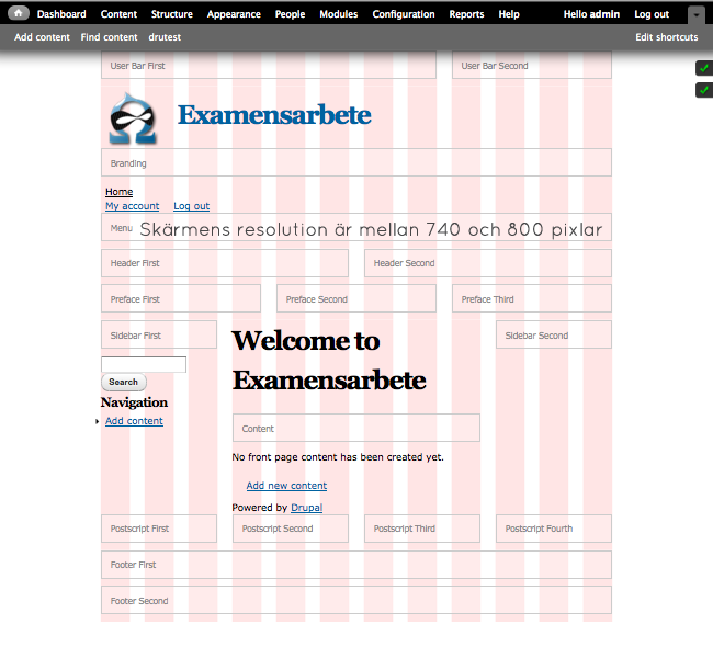 Figur 11 Demonstration av resultatet då skärmstorleken möter kraven för media queries. Denna layout är avsedd i första hand för tabletter. alpha-default-normal.