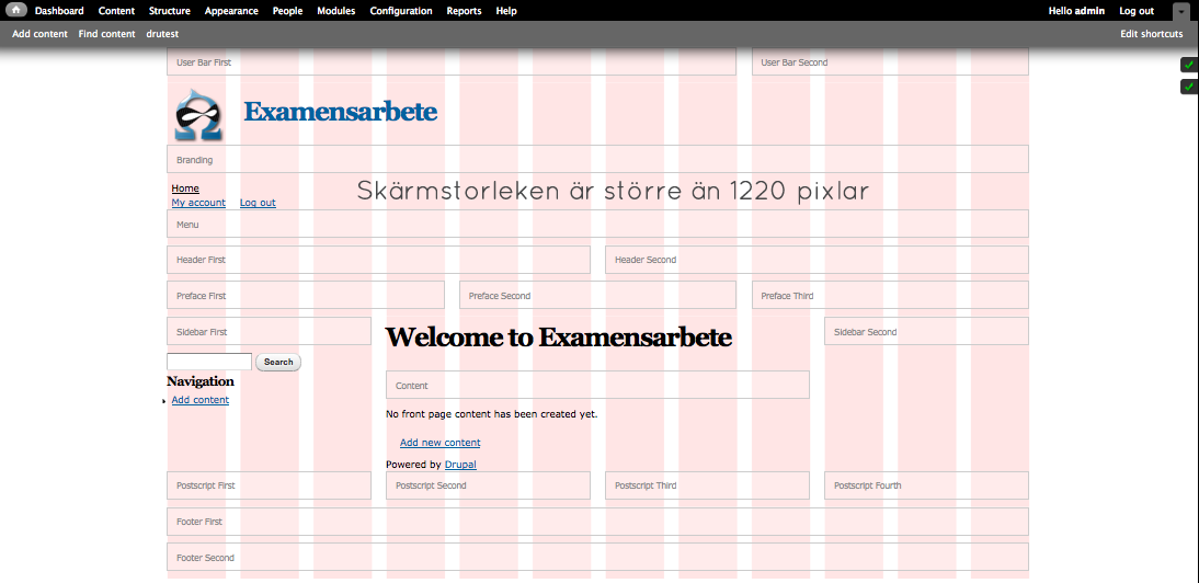 Figur 13 Demonstration av resultatet då skärmstorleken möter kraven för media queries. Denna layout är avsedd för datorer med stor skärm.