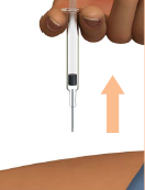 Nålen måste föras in hela vägen. Du kan släppa hudvecket när nålen har stuckits in. Tryck långsamt ned kolven i en enda smidig rörelse tills sprutan är tom. Detta tar ungefär 5 sekunder.