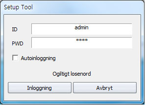 Setup Tool Användarinloggning Du kan ställa in för automatisk inloggning till NET-i viewer när du kör verktygen för Installationsverktyg, Live Viewer, Map Viewer och Search Viewer. Autoinloggning 1.