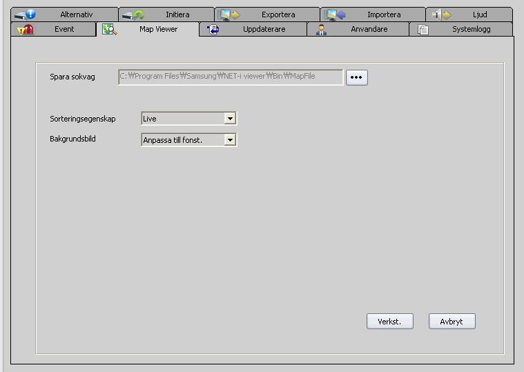 Setup Tool Händelse Du kan ställa in NET-i viewer på att producera händelseljud för händelser såsom alarm, rörelse och intelligent videoanalys. 1. Välj [System] i visningsträdet. 2.