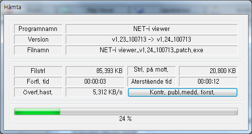 Uppdatering av NET-i viewer Autouppdateringsscenario Så här kontrollerar du senaste versionen Om det finns en nyare version på servern visas meddelandet till höger.