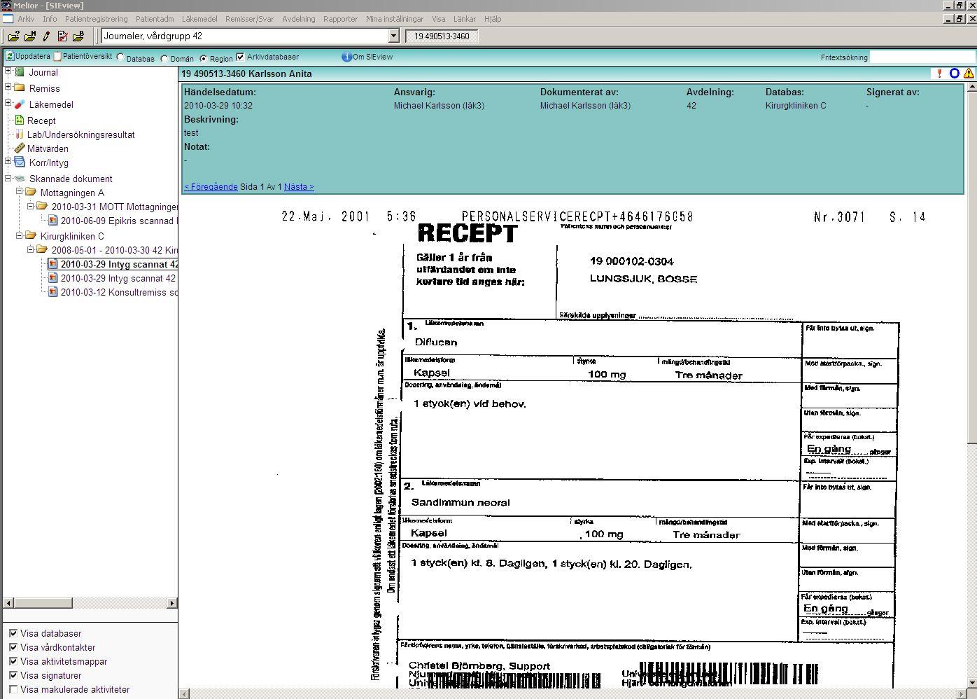 29 (29) 3.14 Scanning Noden Scanning innehåller information från modulen Scanning i Melior.