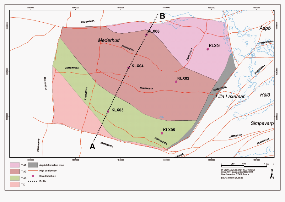 Figur 3-18. Termiska domäner i delområde Laxemar. Utbredning av termiska domäner baseras huvudsakligen på bergdomäner inom platsbeskrivande modell Laxemar 1.2.