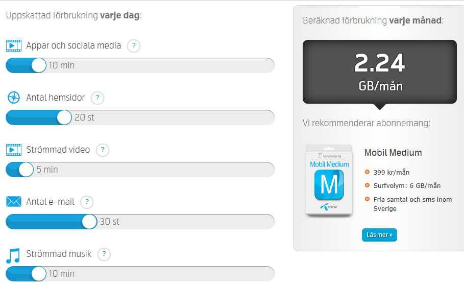 Figur 1 Exempel på hur en operatör visar användning av datamängd Källa: Telenor, Surfkollen I allt väsentligt kan man göra samma sak med mobilt bredband som fast bredband.