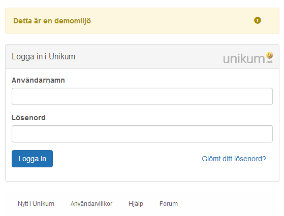 Inloggning på testkontot 1.Gå till https://demo.unikum.net 2.Det ser ut så här: 3.