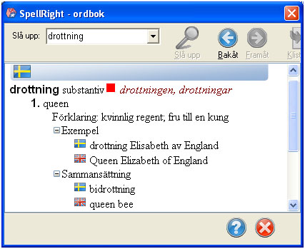 Vill man veta mer om ordet drottning, dubbelklickar man på det.