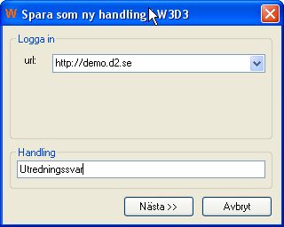 Spara som ny handling i W3D3 - via höger musknapp och Skicka till menyn Man kan lägga en eller flera filer som en handling i inkorgen i W3D3 genom att markera dessa och trycka på musknapp 2