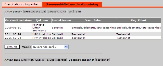 Vaccinationsintyg Sammanhållet vaccinationsintyg alla icke spärrade