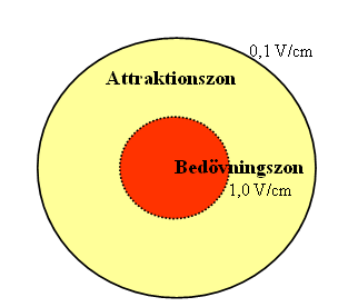 Figur 5.1. Det effektiva fiskeområdet vid elfiske (attraktionszon och bedövningszon).