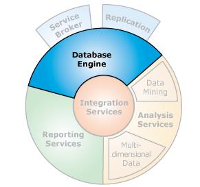 Reporting Services Tjänst för rapporter/utskrifter. Analysis Services Tjänst för analyser av data Service Broker Händelsehanteraren.