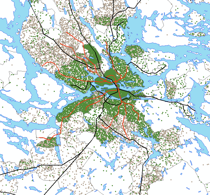 Effekten av högre tillgänglighet Betalningsvilja/m2 Med infrainvestering Längre bort (Lägre