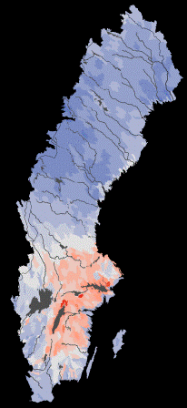 Vattenbrist - torrperioder Liten grundvattenbildning - högre halter av radon, fluor, mm - saltvatten Höga vattentemperaturer - förändrad biologi i