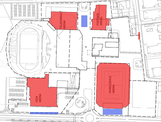 För de fyra arenorna som arbetet avser så finns det tre stycken dagvattenmagasin, se bild 8. Ett för Myresjöhus Arena, ett för Vida Arena samt ett gemensamt för Fortnox och Telekonsult Arena.