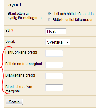 3. Skapa ny blankett, Blankettfunktionen 3.1. Blankettens layout Man kan inte göra väldigt mycket åt layouten på en blankett: - Stil (höst-retro-vår-normal)/färger - Språk (ex.