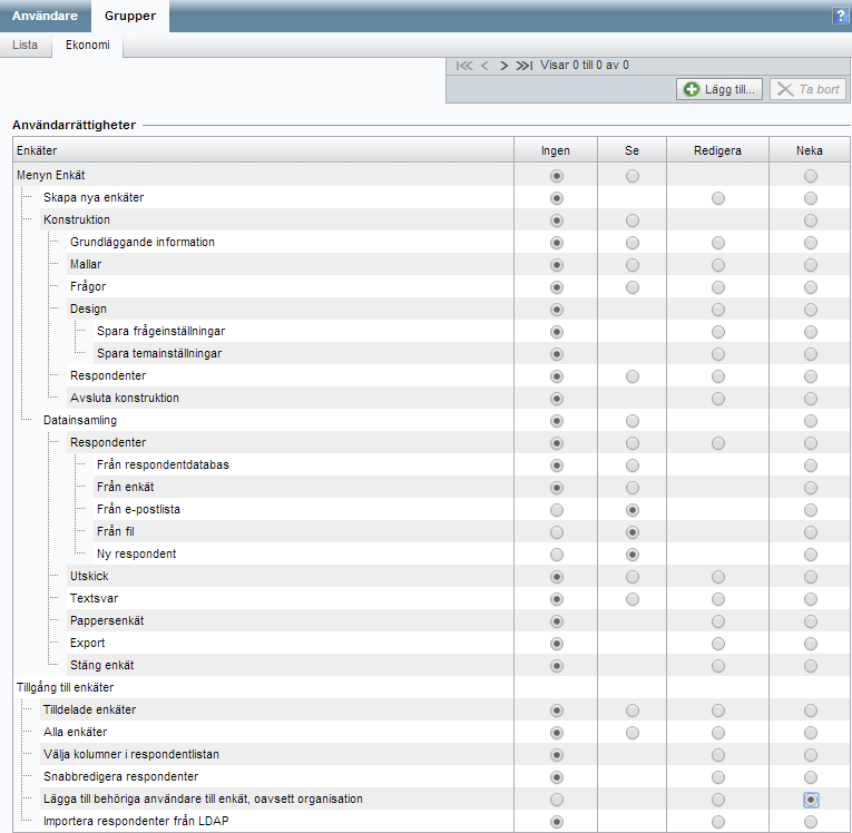 Nya användarrättigheter Vi har lagt till möjligheten att kontrollera på vilka sätt användare kan importera respondenter till enkäten.