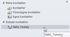 - Dela kontakter Lägga till kontakter från en kollega (delade kontakter) 1. Vyn Kontakter 2. Menyfliken Start 3. Klicka på knappen Öppna delade kontakter 4.