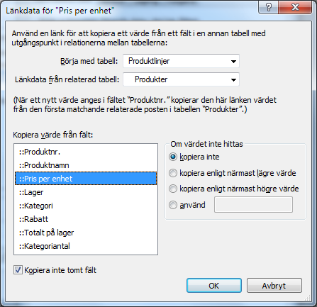 Kapitel 4 Arbeta med relaterade tabeller och filer 114 Skapa länkdata Så här skapar du länkdata: 1.