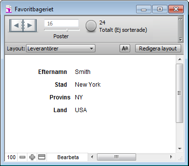 Kapitel 3 Skapa databaser 73 Så här skapar du en layout: 1. I bearbetningsläget väljer du Arkiv > Hantera > Layouter och klickar på Ny. I layoutläget klickar du på Ny layout/rapport i statuslisten.