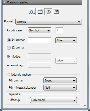 Kapitel 3 Skapa databaser 93 5. Klicka på Tal. I Dataformateringsområdet väljer du sedan önskade formateringsalternativ.