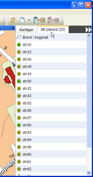 Här listas de LUPP-objekt som ännu inte fått en position på kartan. Alla objekt visas med ikon och namn. De grupperas utefter vilken insats de tillhör.