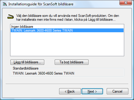 samma enhet (skanner) är det rekommenderat att ta TWAIN-drivrutinen. Välj drivrutin och klicka på OK.