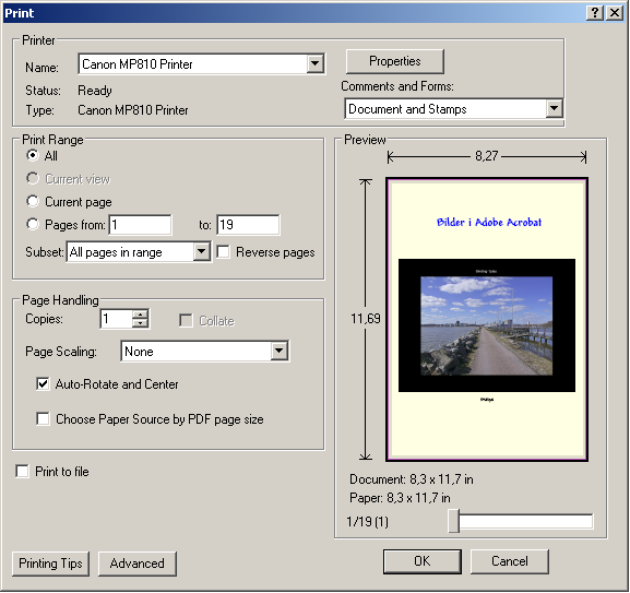 2009-02-16 Bildhantering i Adobe Acrobat 19 av 21 Print Pictures Här visas de ytterligare fotokartor mellan vilka man kan välja under <Picture Package>. 2.3.2 Print.
