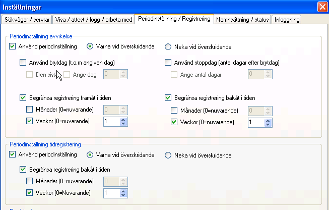 Utökade inställnings möjligheter för webbdelen Periodinställningar nu kan du begränsa registreringsperioden i webddelen och ställa in så det inte går att registrera eller varna om registrering görs