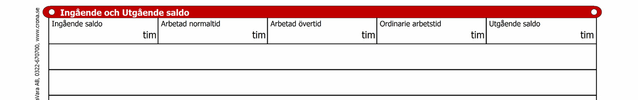 Originalblanketter Çrona Dokument Närvaro och Frånvaro Tidrapporter, Jourtid,