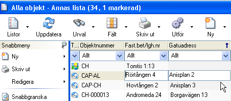 Det gör du antingen genom att trycka Ctrl + Ä när du har en rad markerad eller genom att välja Redigera Ändra listraden i snabbmenyn.