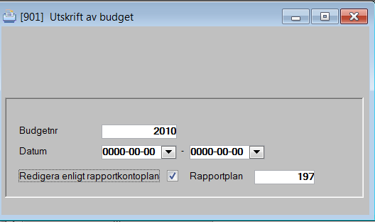 Utskrift av budget Sökväg: Redovisning Registervård Budget För utskrift av budget klicka på skrivarikonen i bilden registrering av budget (eller Arkiv Utskrift).