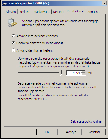 5Snabba upp Windows Om du kör Windows Vista, 7 eller 8 finns det en undangömd funktion som heter Readyboost och som kan hjälpa klämma ut lite extra prestanda ur datorn.